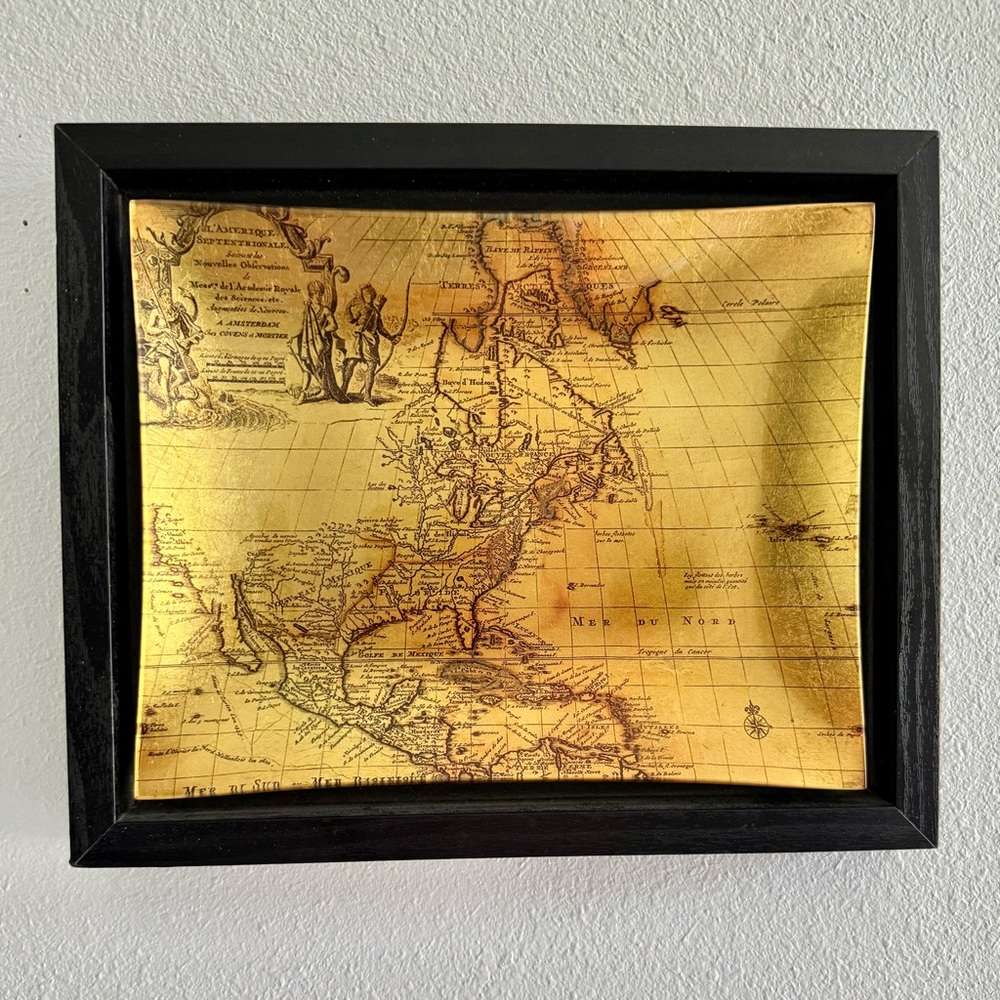 Vintage Gold Map Wall Art with Black Frame